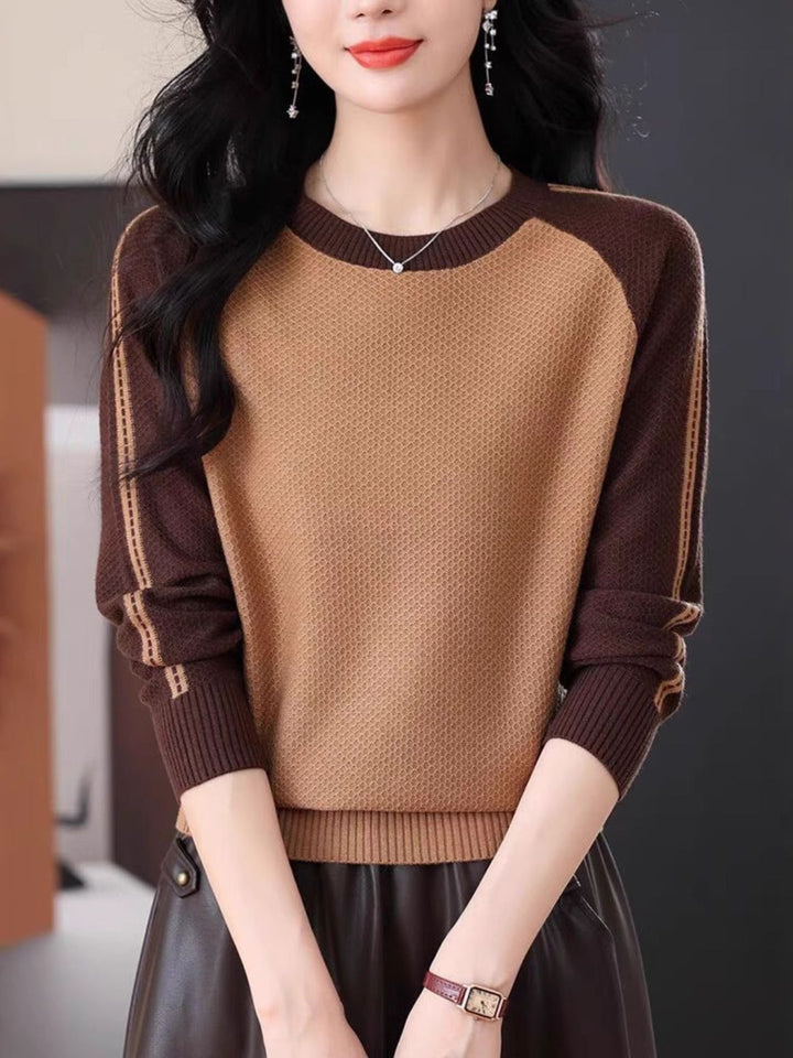 Casual Crew Neck Colorblock Knitted Sweater