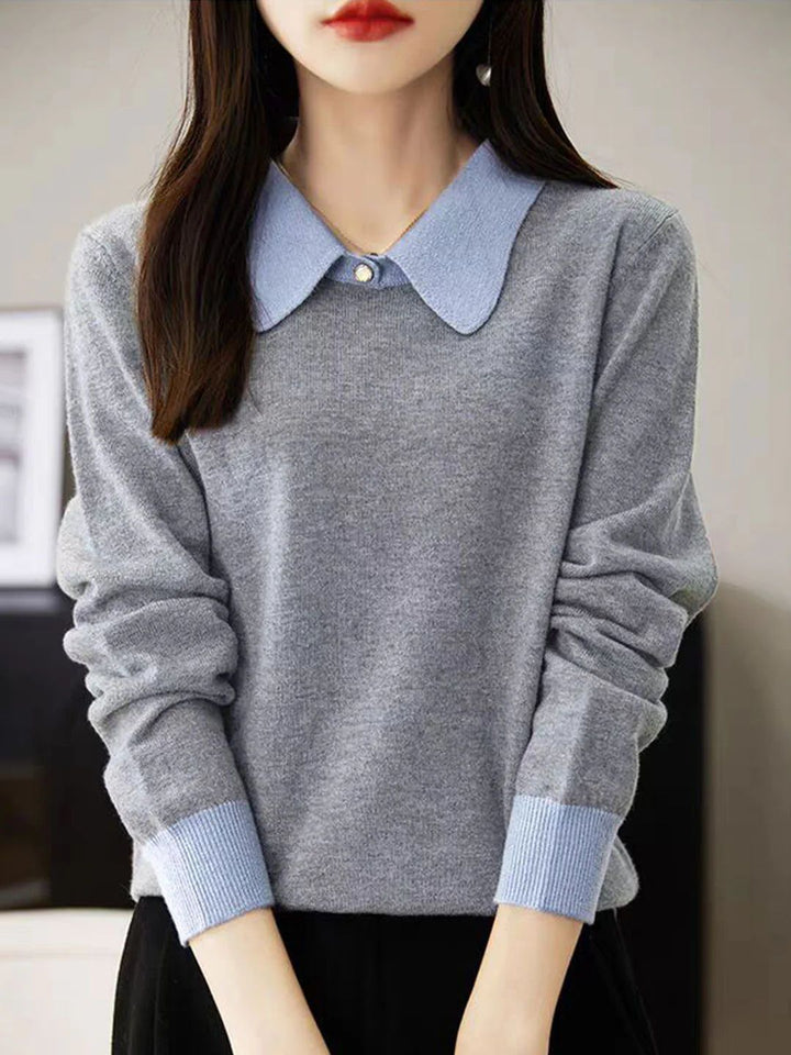 Loose Lapel Color-Blocked Knitted Top