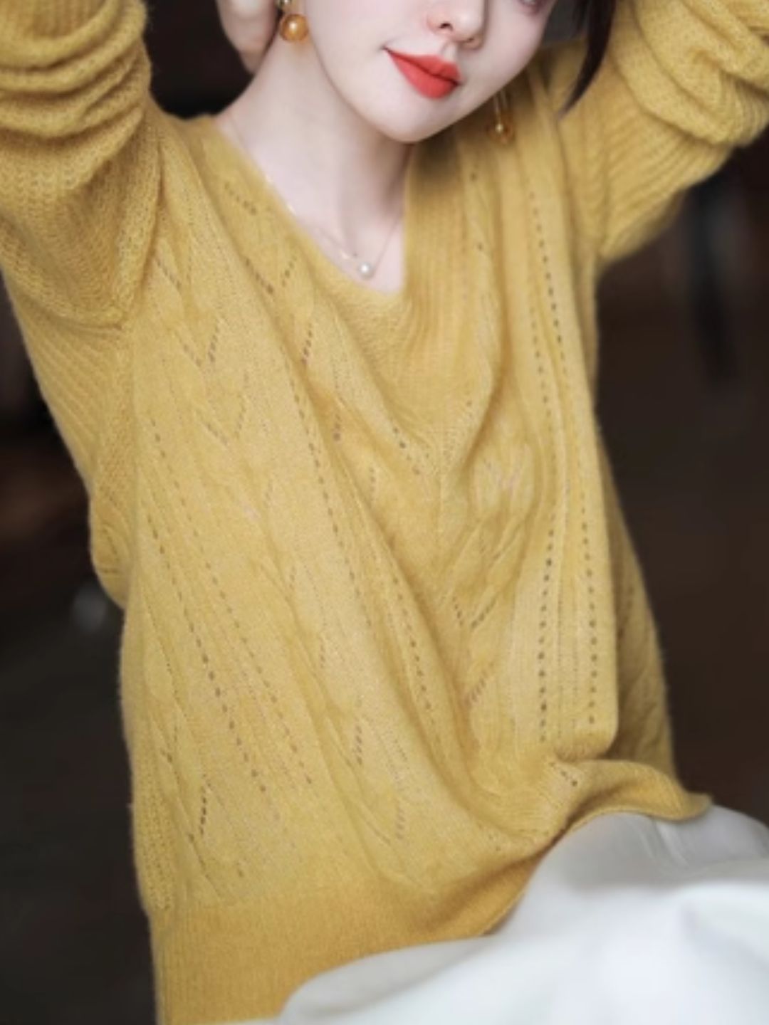 V-neck Hollow Knit Sweater