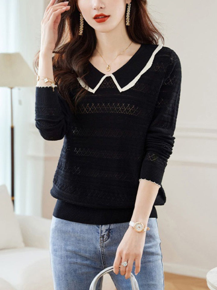 Grace Casual Doll Collar Hollowed Knitted Top