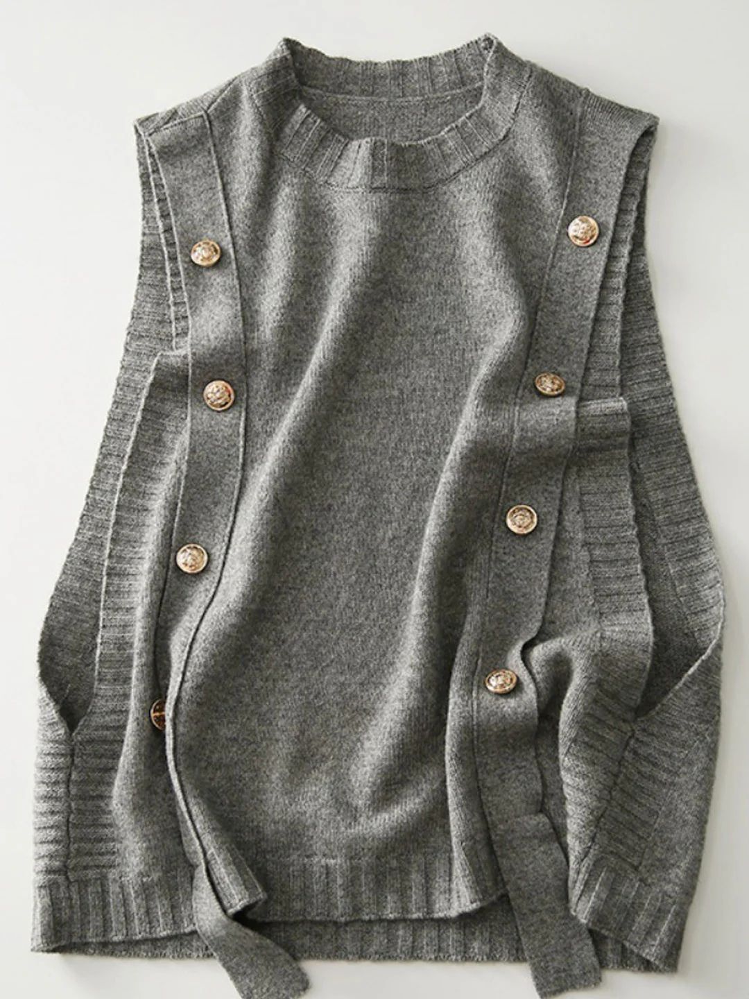 Loose Button Knitted Vest - Black