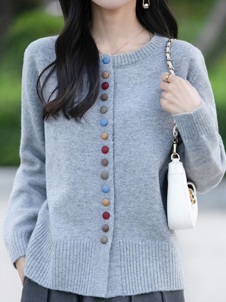 Colorful Button Cardigan Knitted Long Sleeve Sweater