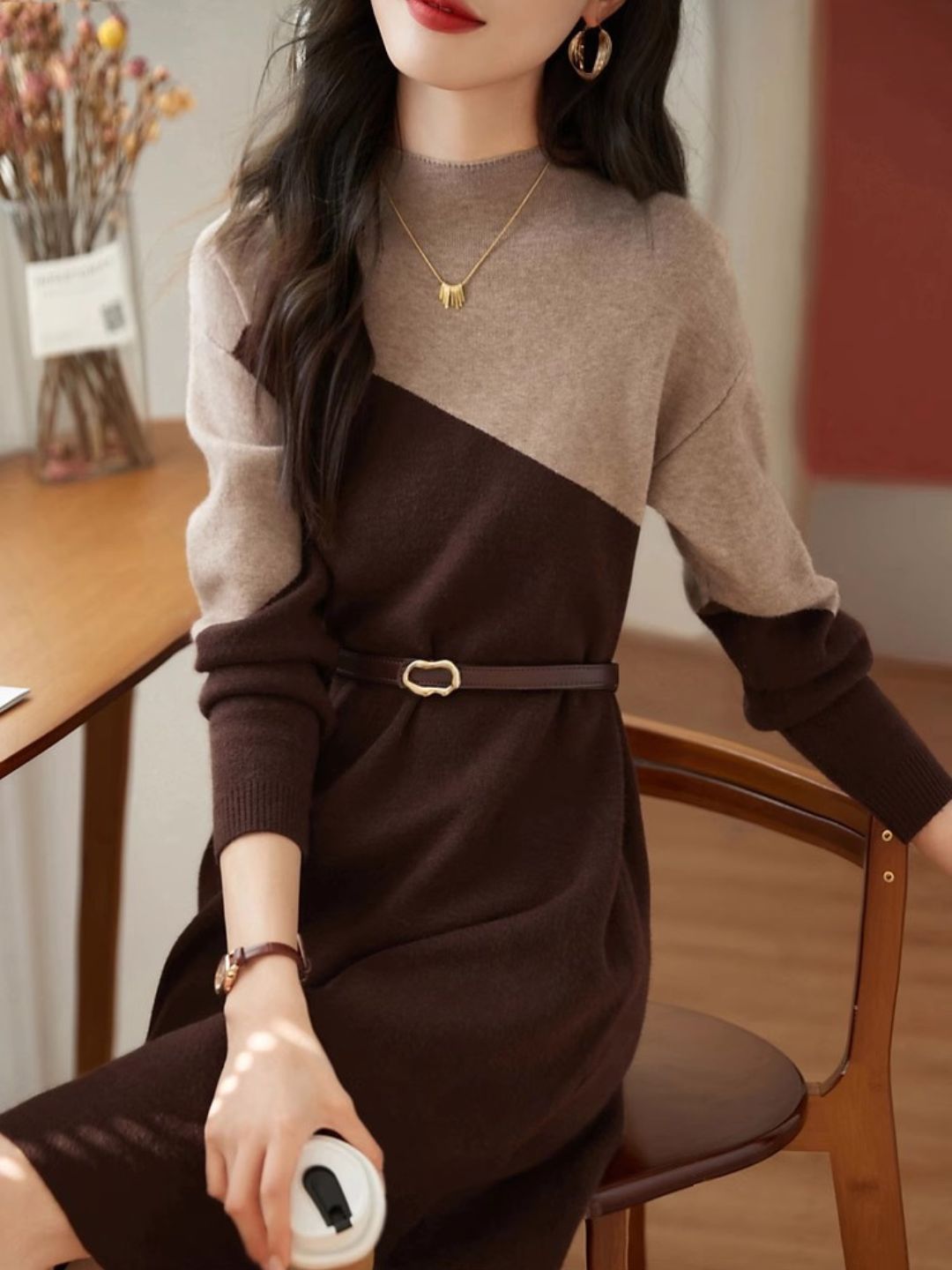 Half Turtleneck Knit Dress