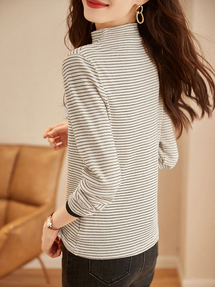 Classic Turtleneck Contrasted Striped Knitted Top