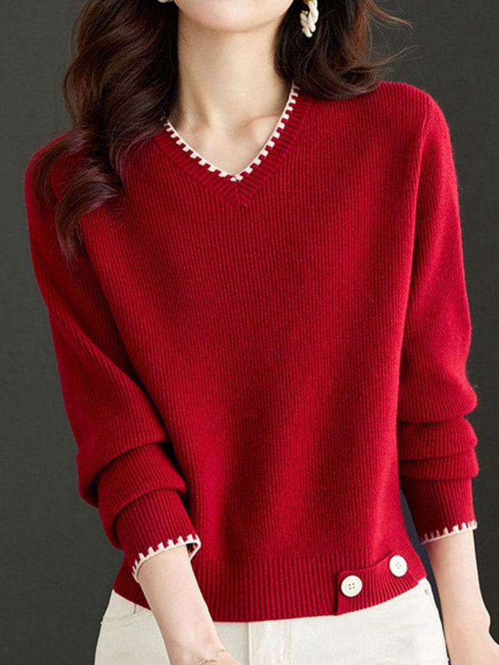 V-Neck Solid Color Knitted Sweater