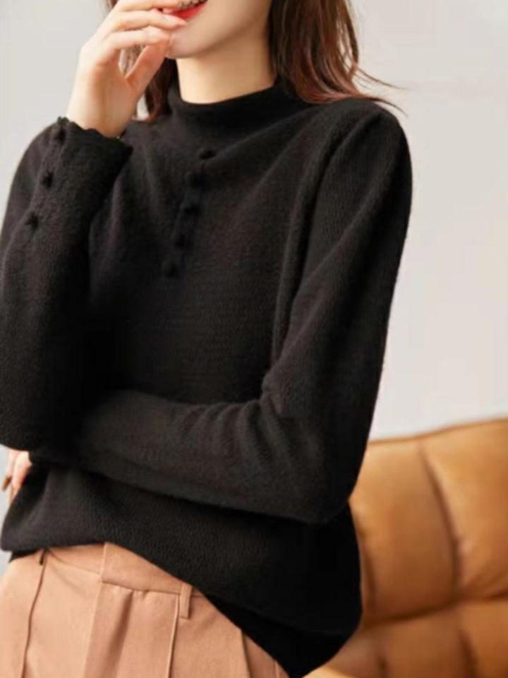 Vintage Buttoned Turtleneck Knitted Sweater