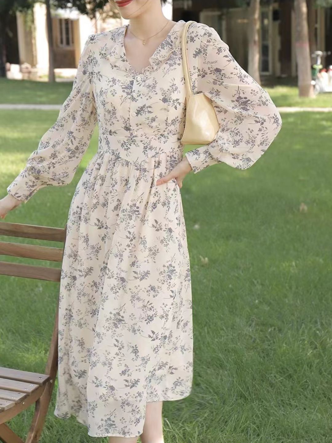 Puff Sleeve Floral Print Dress