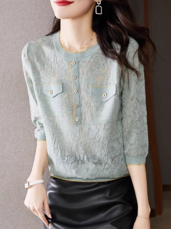 Crew Neck Hollow Knit Top