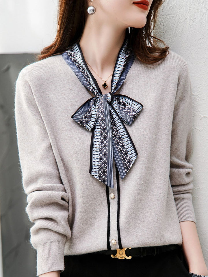 Bowknot Ribbon Knit Sweater Spliced Top