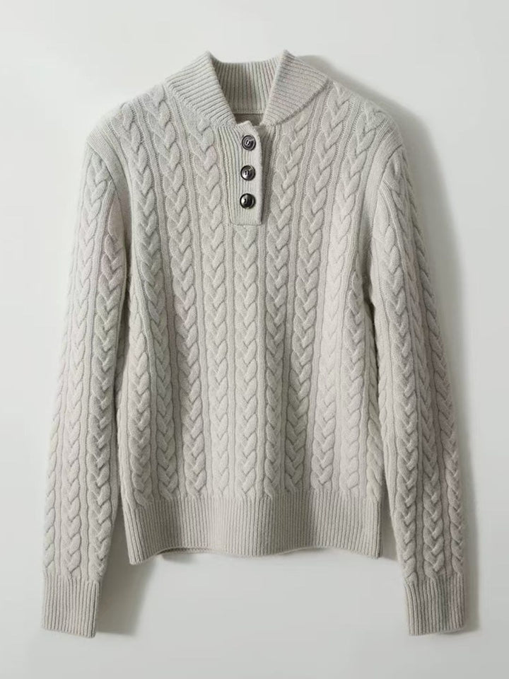 Solid Color Stand Collar Button Sweater