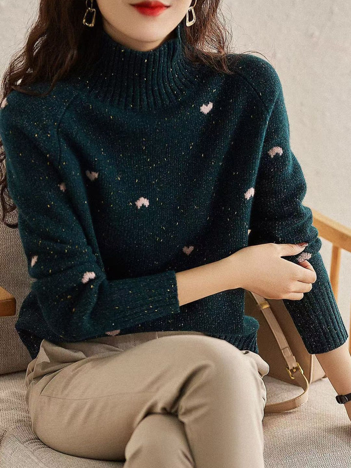 Heart Print Turtleneck Knit Top