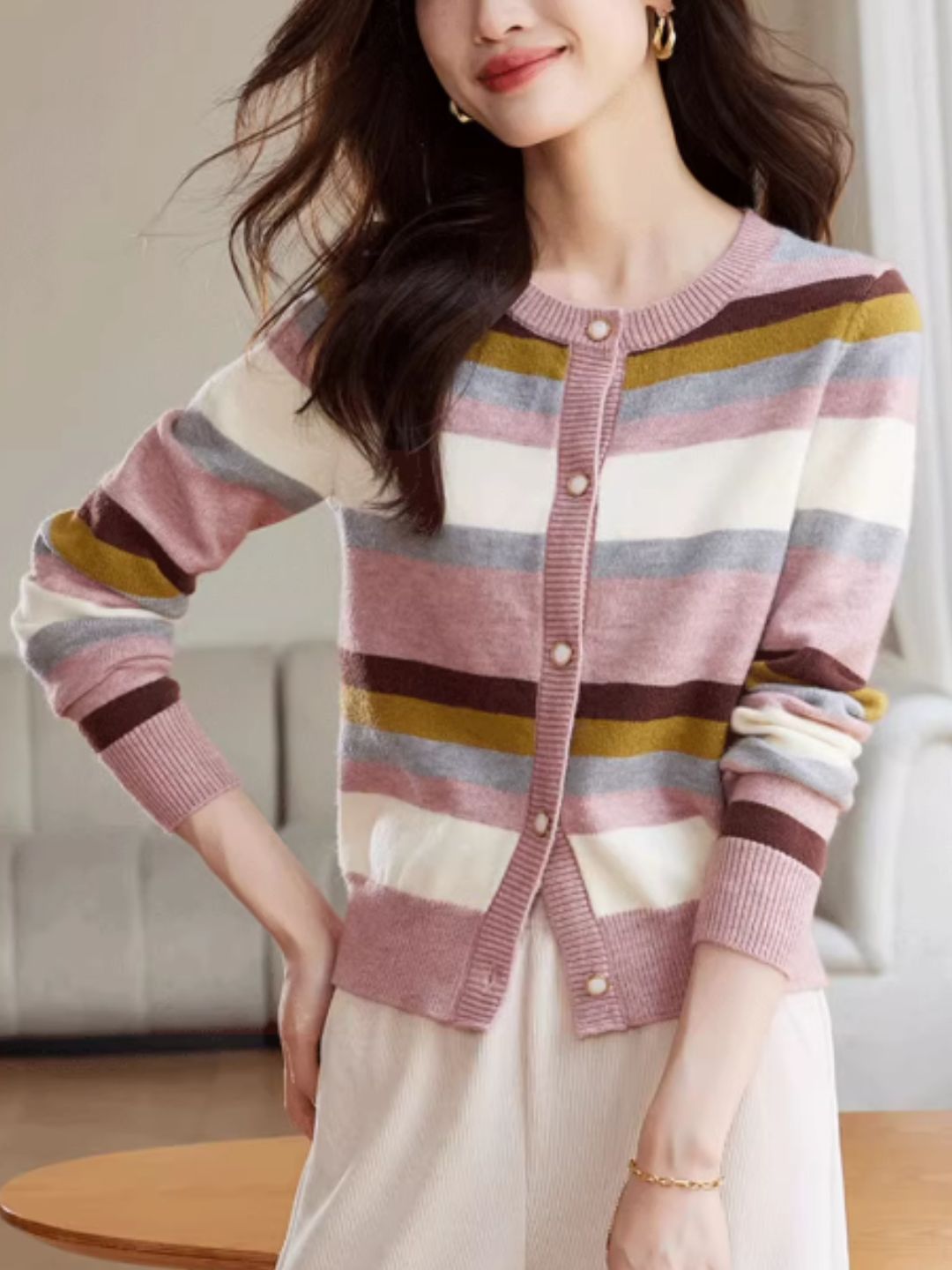 Rainbow Stripe Knit Cardigan