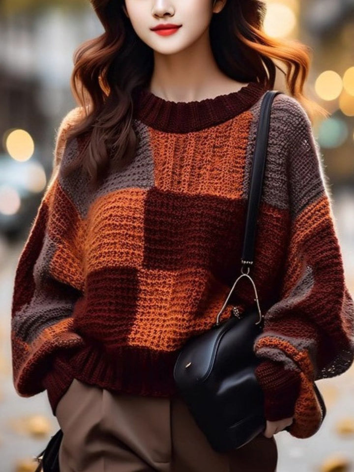 Contrast Color Loose Crewneck Sweater