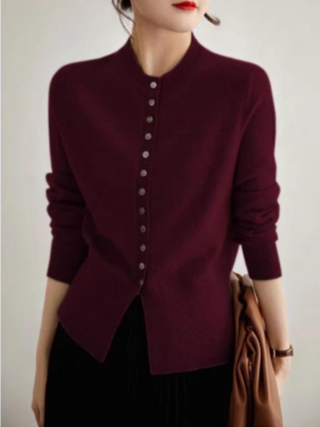 Classic Crew Neck Buttoned Knitted Cardigan