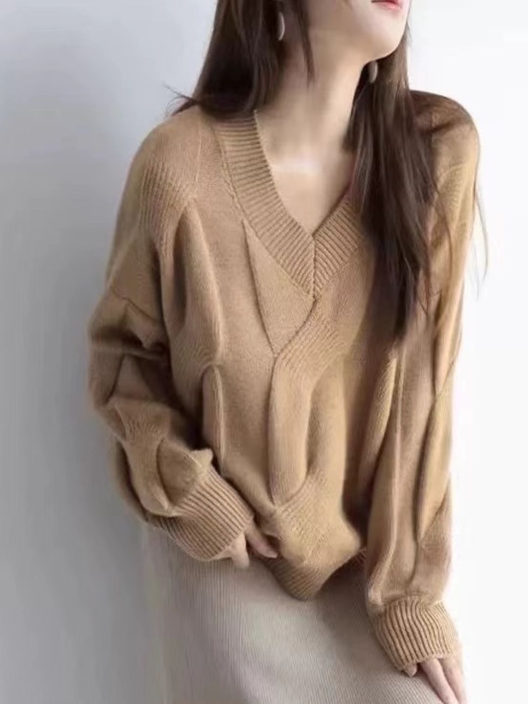 V-neck Cable Knit Sweater