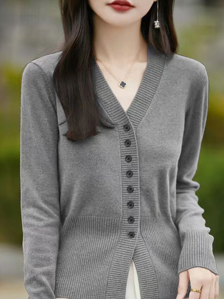 French V-neck Simple Knitted Cardigan