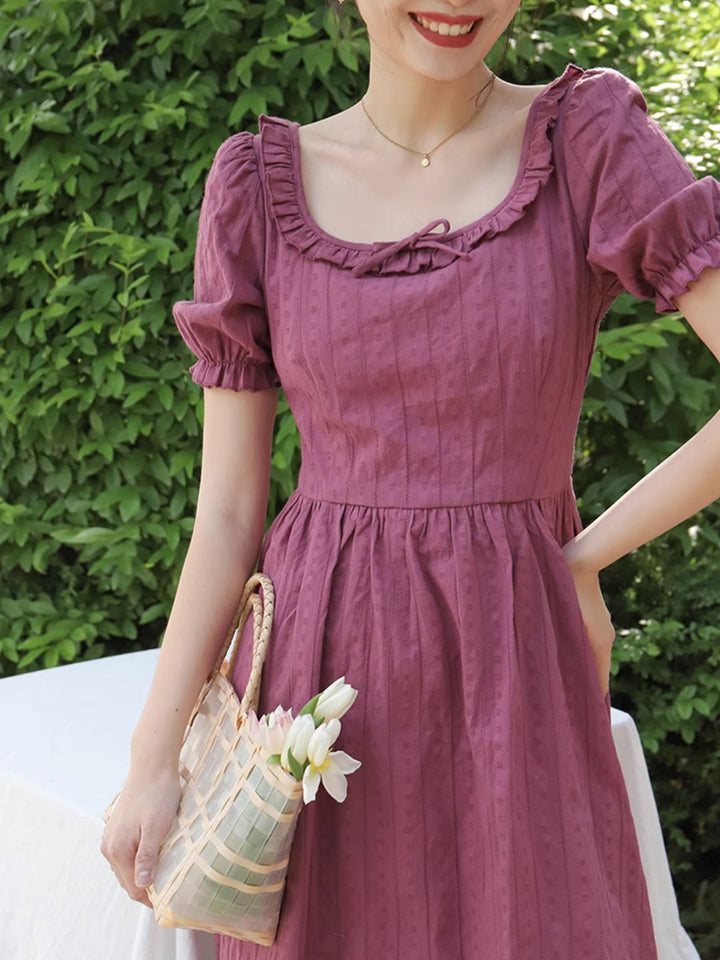 Square Neck Palace Style Puff Sleeve Dress