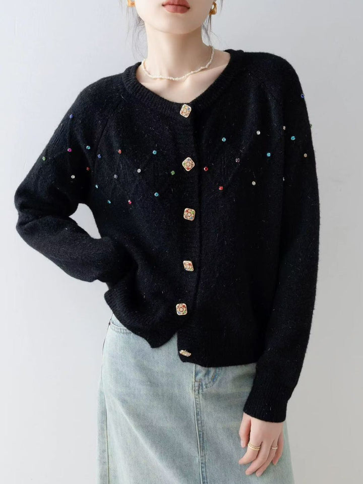 Crew Neck Beaded Knit Cardigan