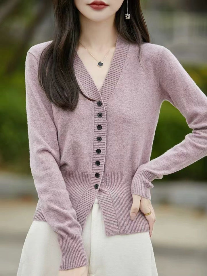 French V-neck Simple Knitted Cardigan