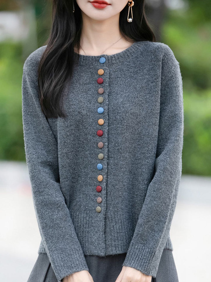 Colorful Button Cardigan Knitted Long Sleeve Sweater