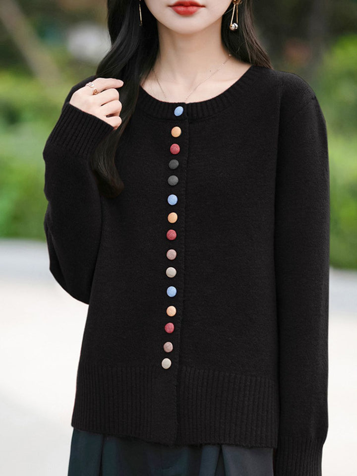 Colorful Button Cardigan Knitted Long Sleeve Sweater