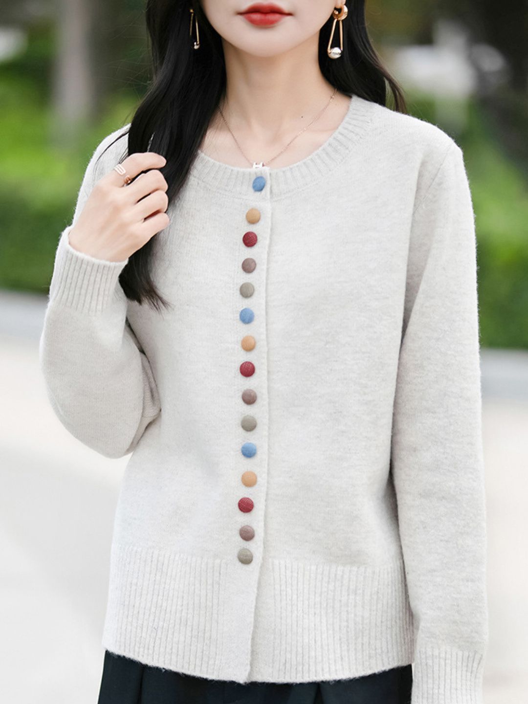 Colorful Button Cardigan Knitted Long Sleeve Sweater