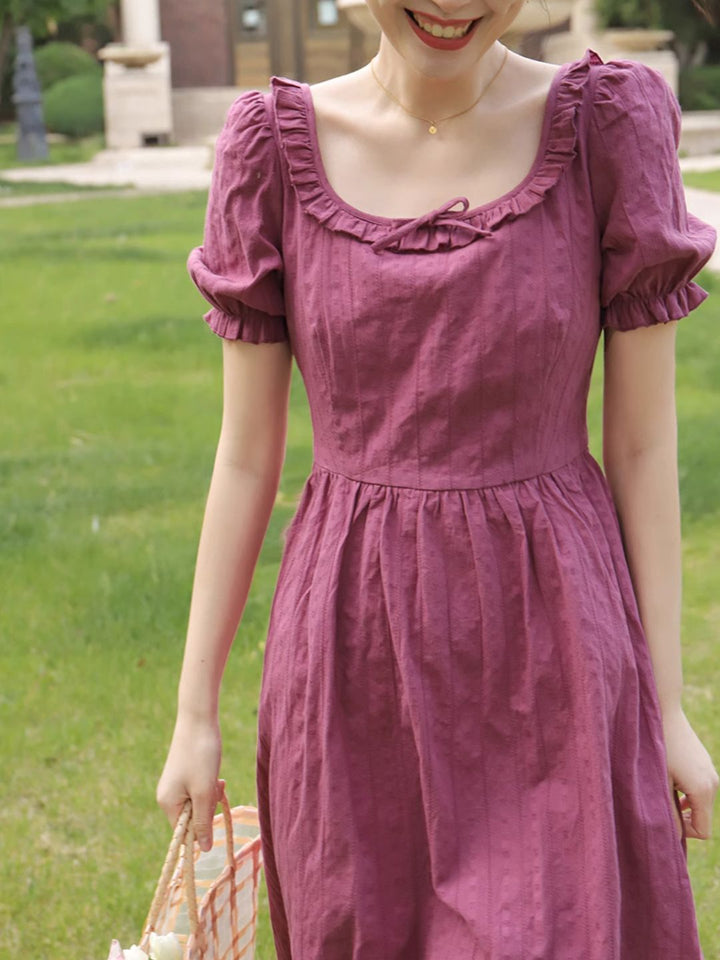 Square Neck Palace Style Puff Sleeve Dress