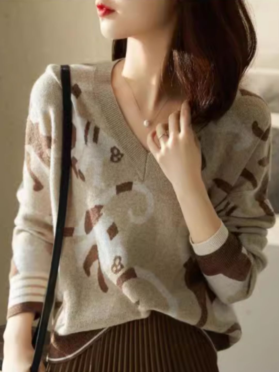 V-Neck Loose Pullover Knitted Sweater