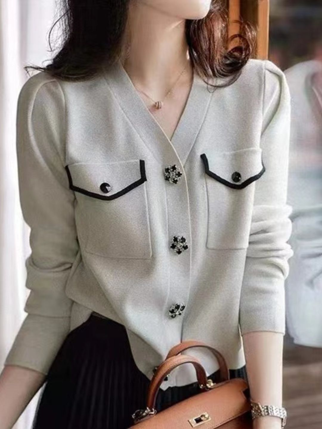 V-neck Petal Button Sweater