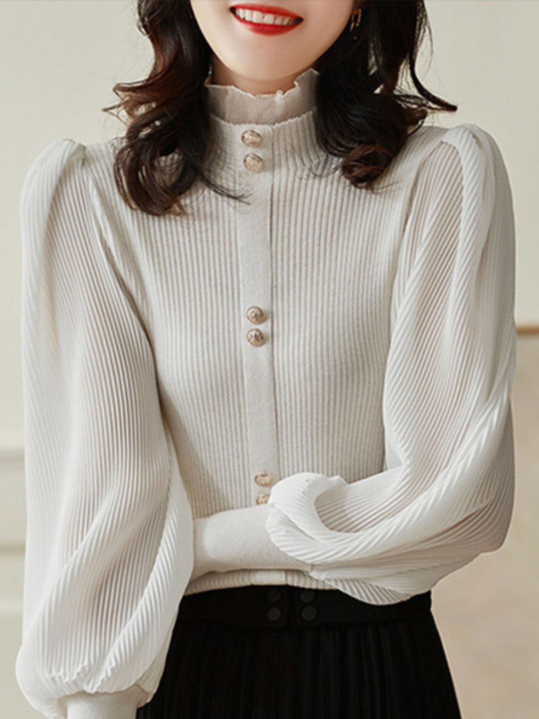 Lantern Sleeves Knitted Sweater