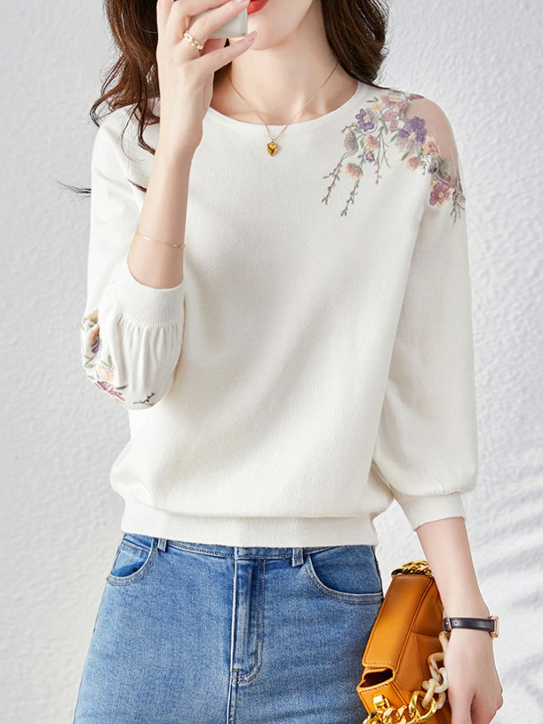 Cutout Floral Knitted Pullover Top