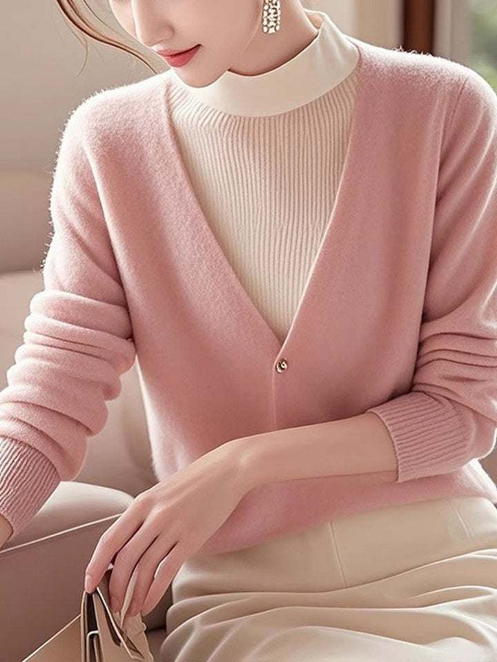 V-Neck Solid Color Knitted Top