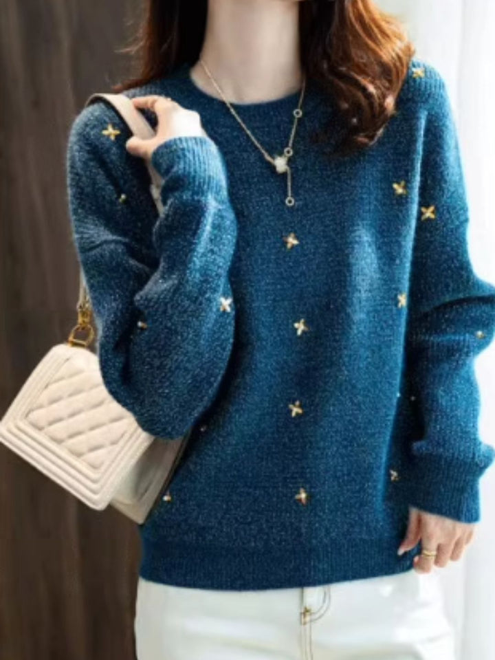 Peacock Blue Sequin Beaded Sweater