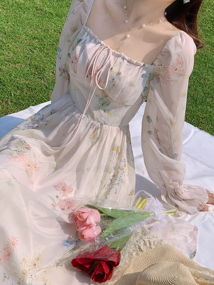 Chiffon Floral Long Sleeve Dress