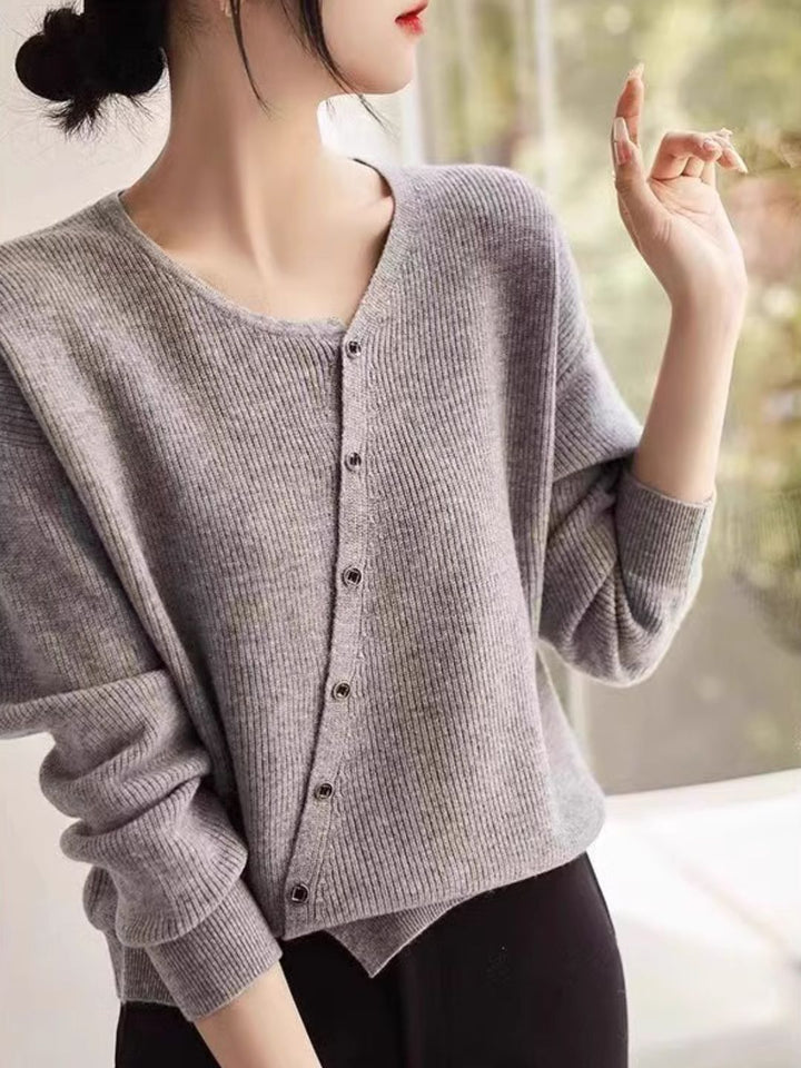 Loose Single Breasted Sweater - Grey