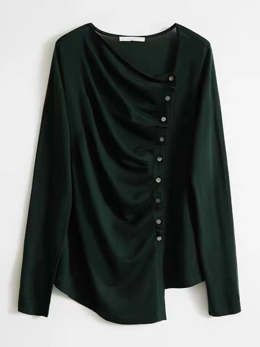 Asymmetric Pleated Buttoned Sweater