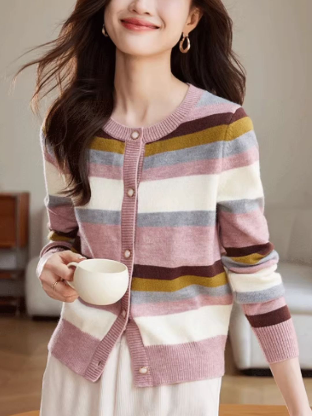 Rainbow Stripe Knit Cardigan