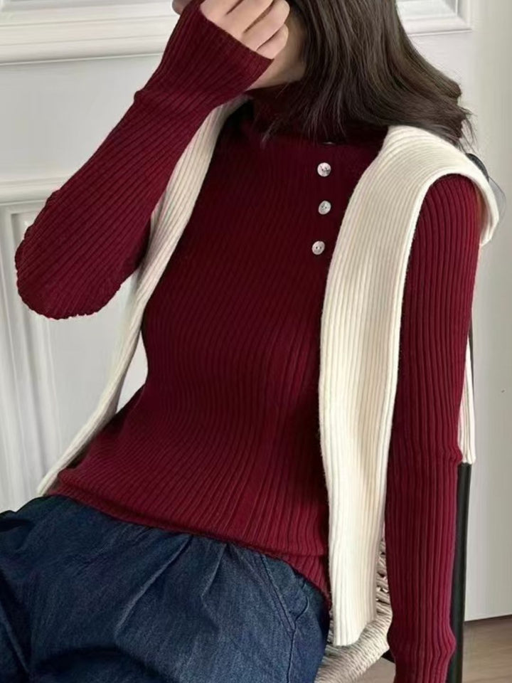 Slim Fit Button Turtleneck Sweater