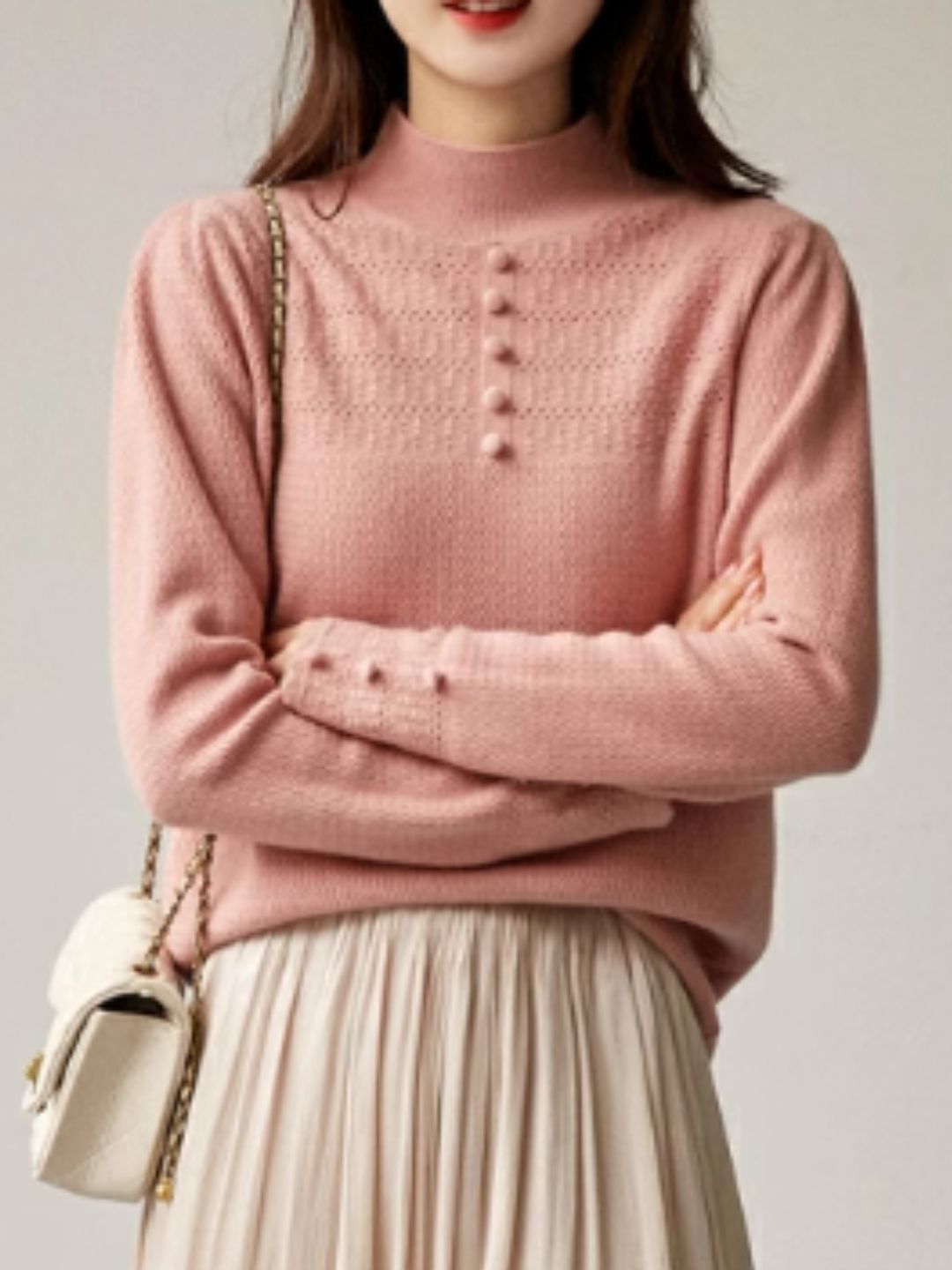 Vintage Buttoned Turtleneck Knitted Sweater