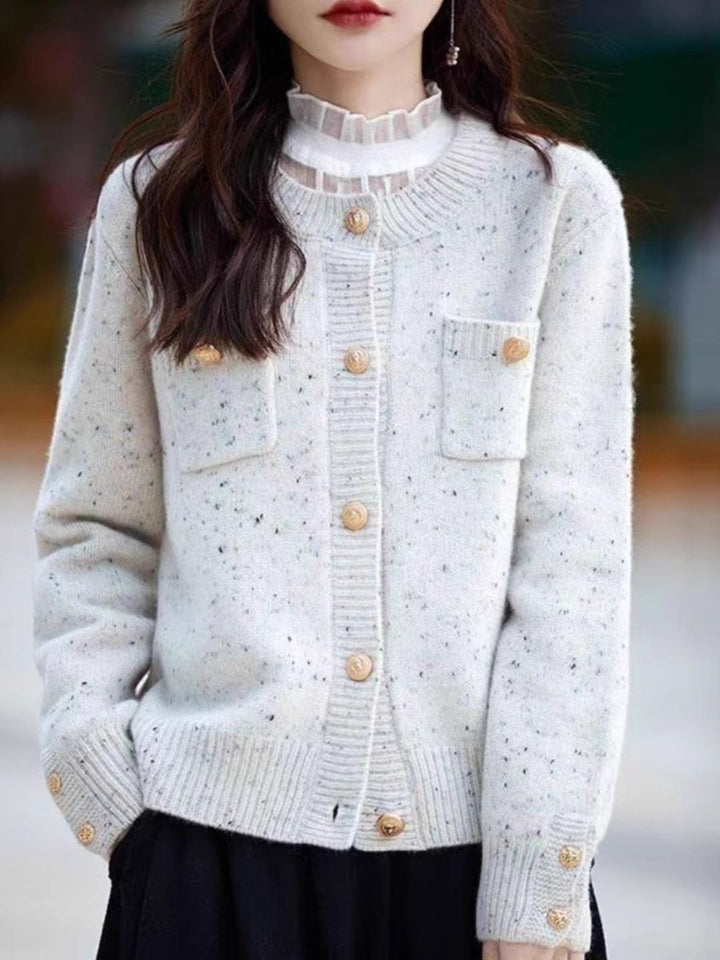 Classic Crew Neck Solid Color Knitted Cardigan