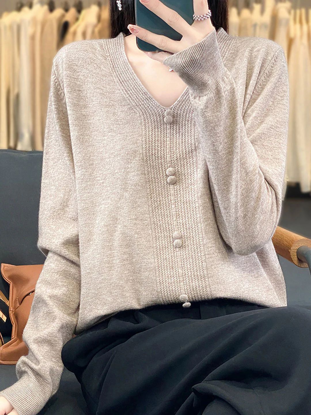 Casual V-neck Loose Knitted Sweater