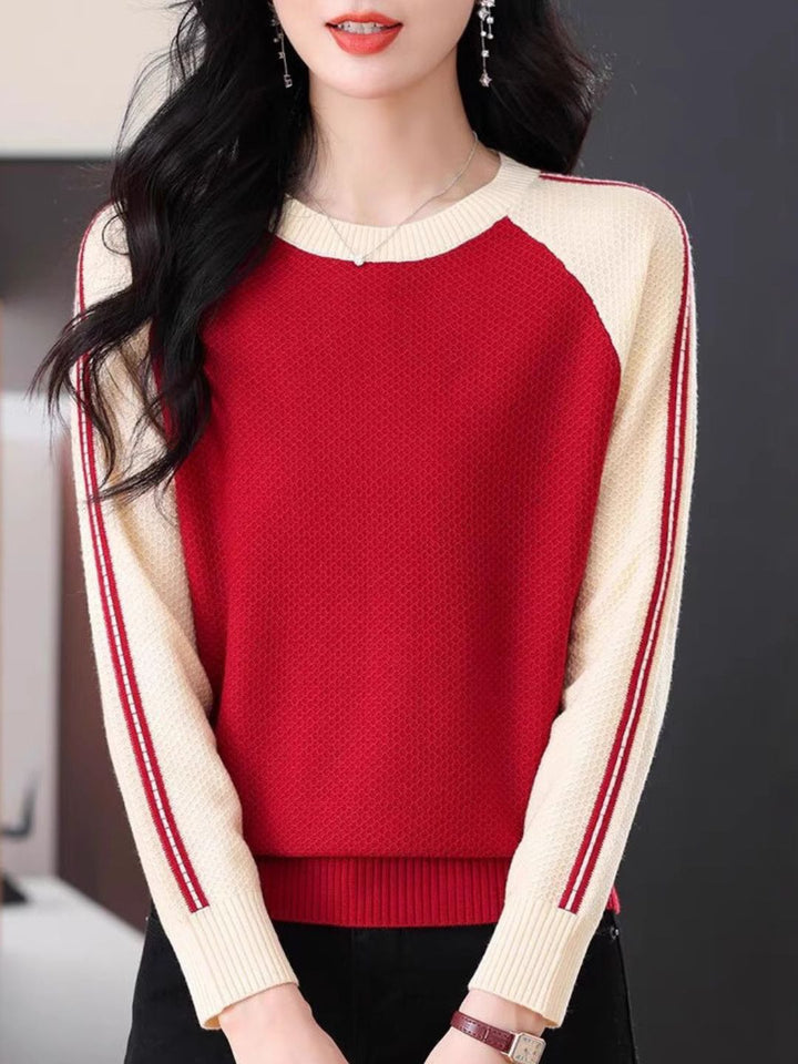 Casual Crew Neck Colorblock Knitted Sweater