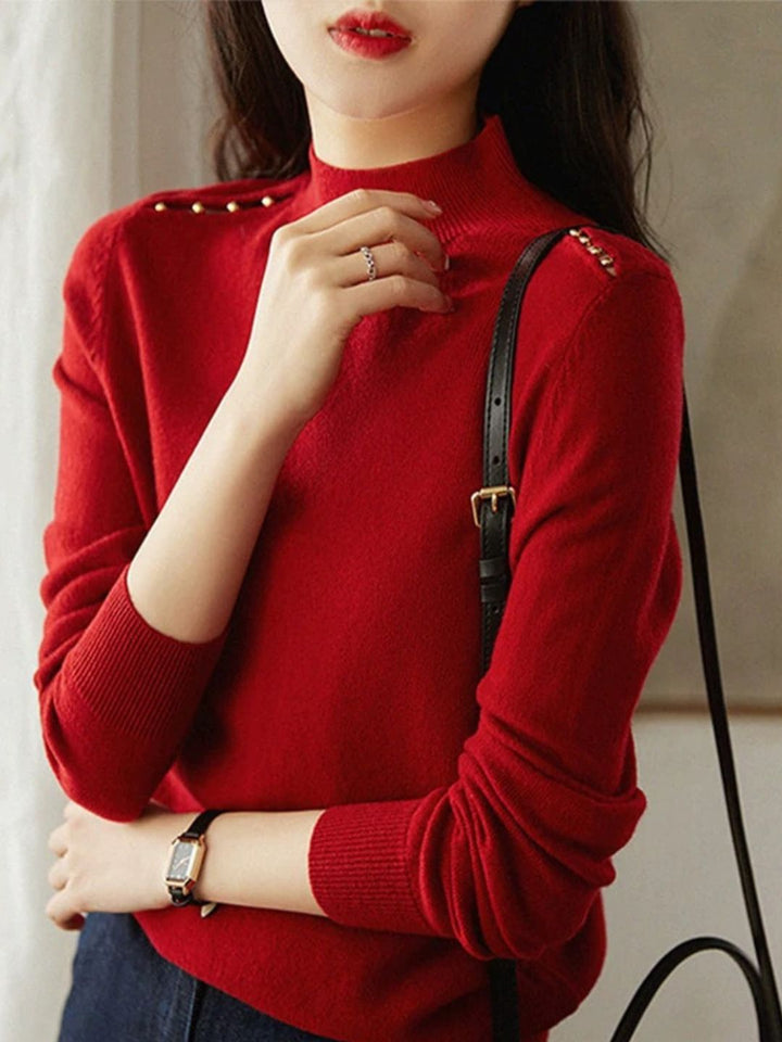 Loose Turtleneck Beaded Sweater