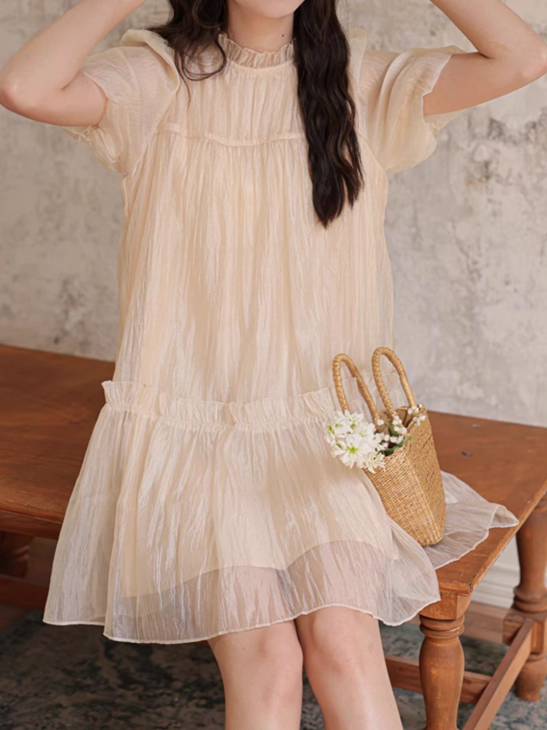 Ruffled Stand Collar Dress