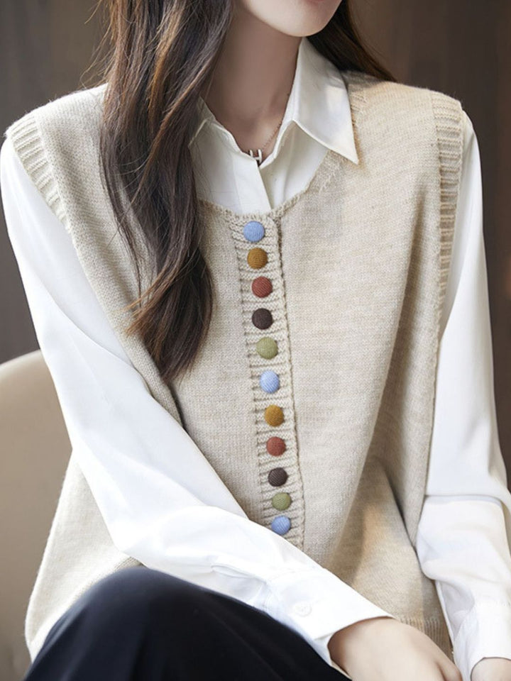 Rainbow Button Knit Vest