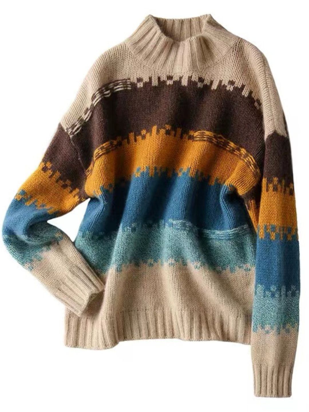 Elegant Rainbow Striped Turtleneck Sweater