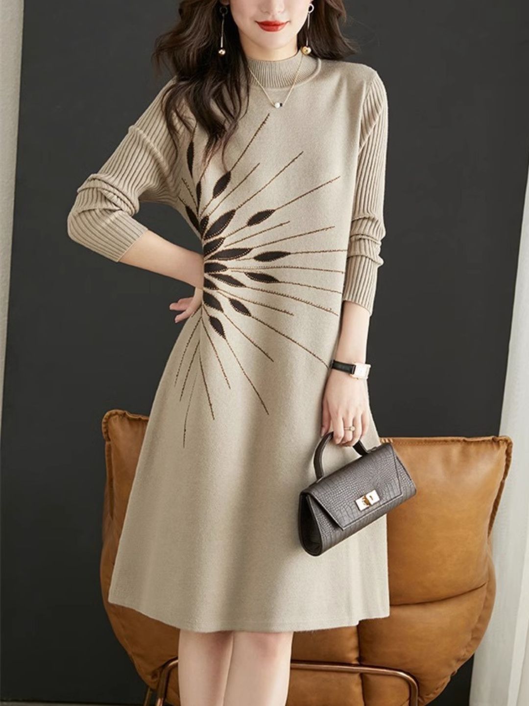 Crew Neck A-Line Sweater Dress