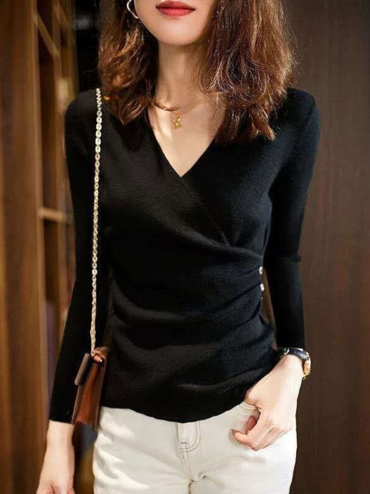 Casual V-Neck Solid Color Knitted Top - Grey