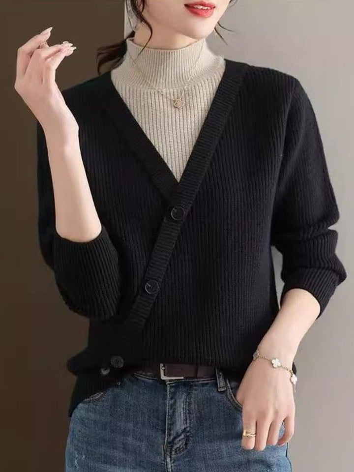 Fake two-piece loose half-high collar sweater