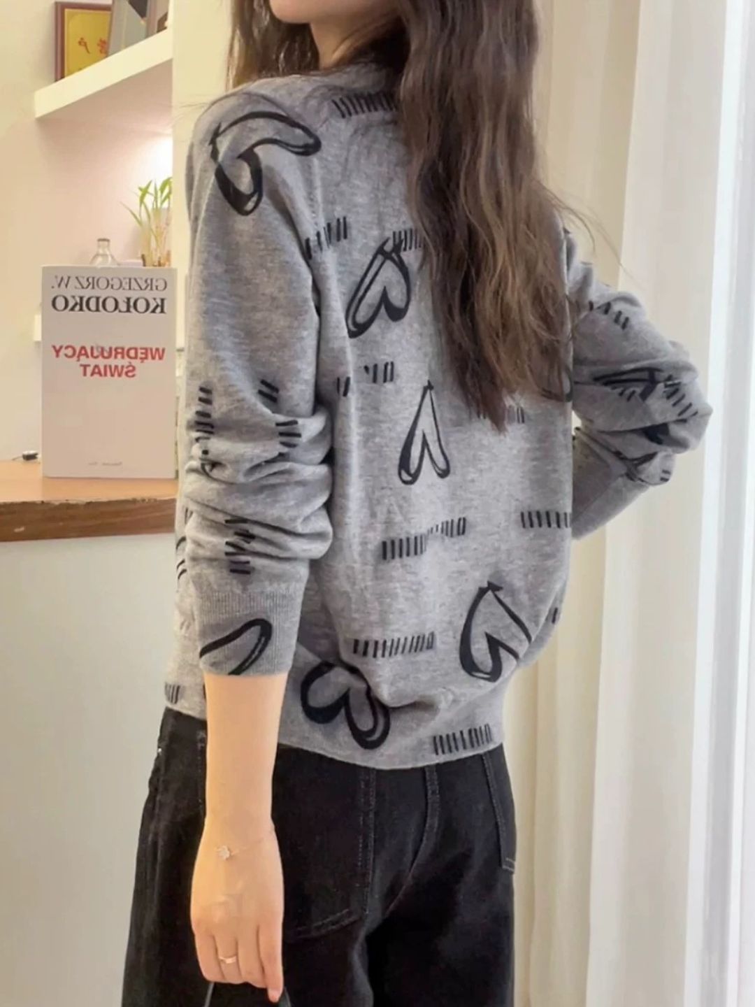 Casual V-neck Heart Knitted Cardigan Sweater